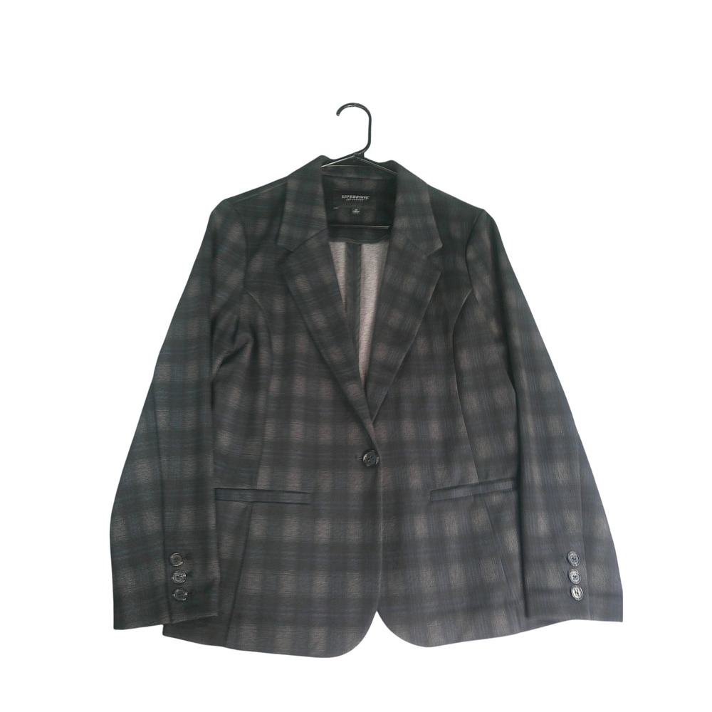 Liverpool Los Angeles Women's Black Grey Plaid Stretch Button Blazer Medium